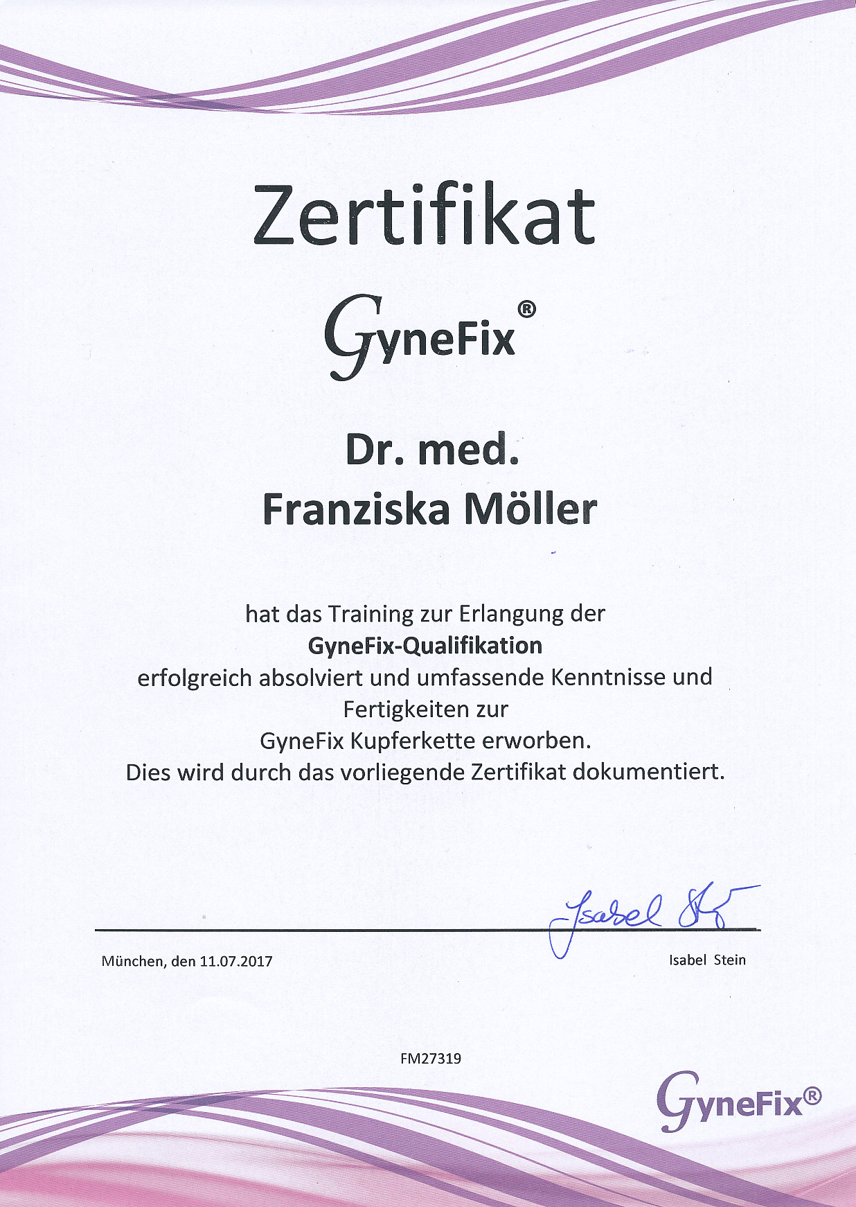 Zertifikat Qualifizierung Weiterbildung Gynefix Kupferkette