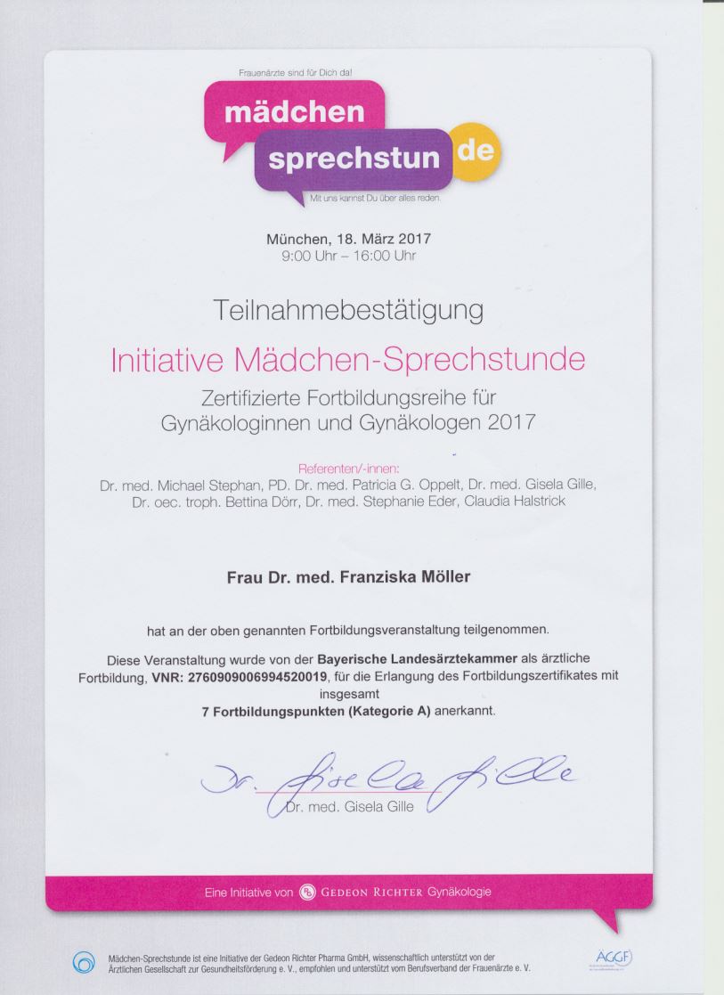 Zertifikat Qualifizierung Weiterbildung Inittiative Mädchensprechstunde